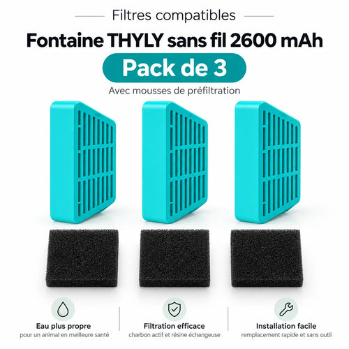 Filtres compatibles pour fontaine sans fil 2,2 L / 2600 mAh – pack de 3