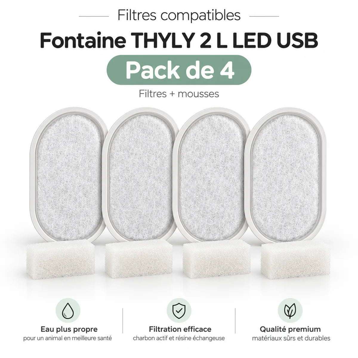 Filtres compatibles pour fontaine 2 L LED USB – pack de 4