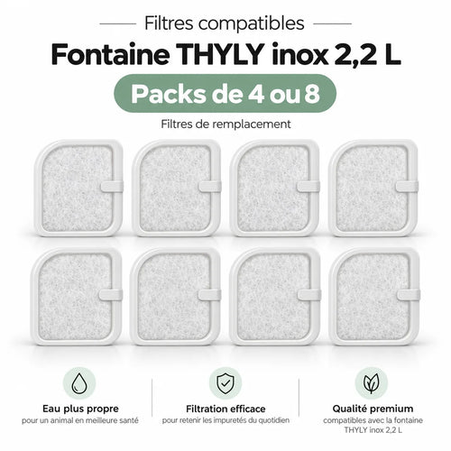 Filtres compatibles pour fontaine inox 2,2 L – packs de 4 ou 8