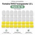 Filtres compatibles pour fontaine USB transparente 1,5 L – pack de 16