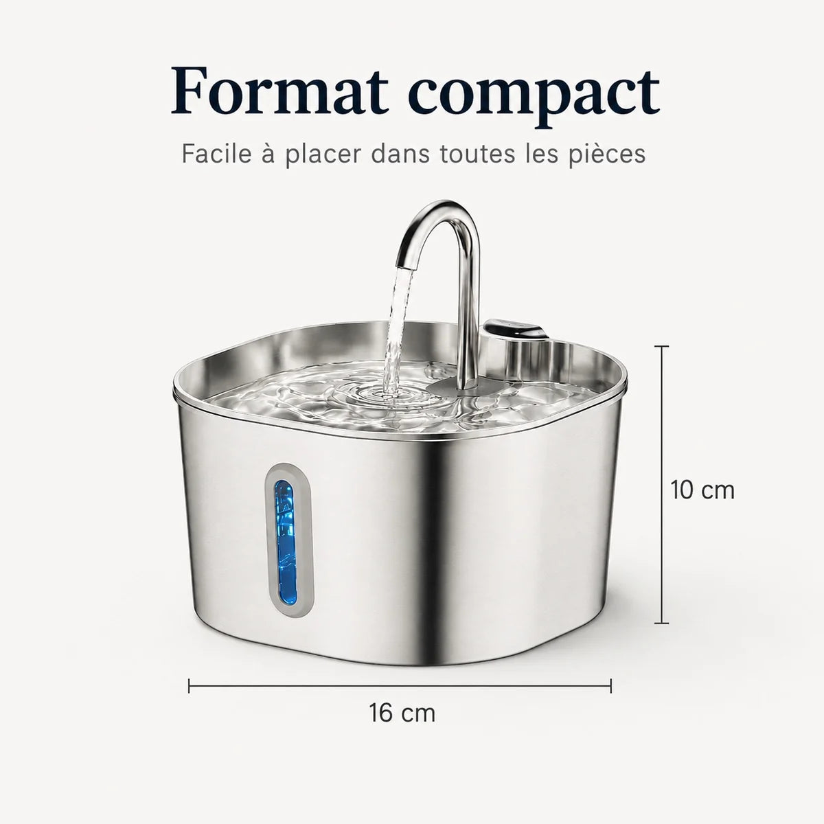 Fontaine à eau en inox 2,2 L avec fenêtre de niveau pour chat et chien