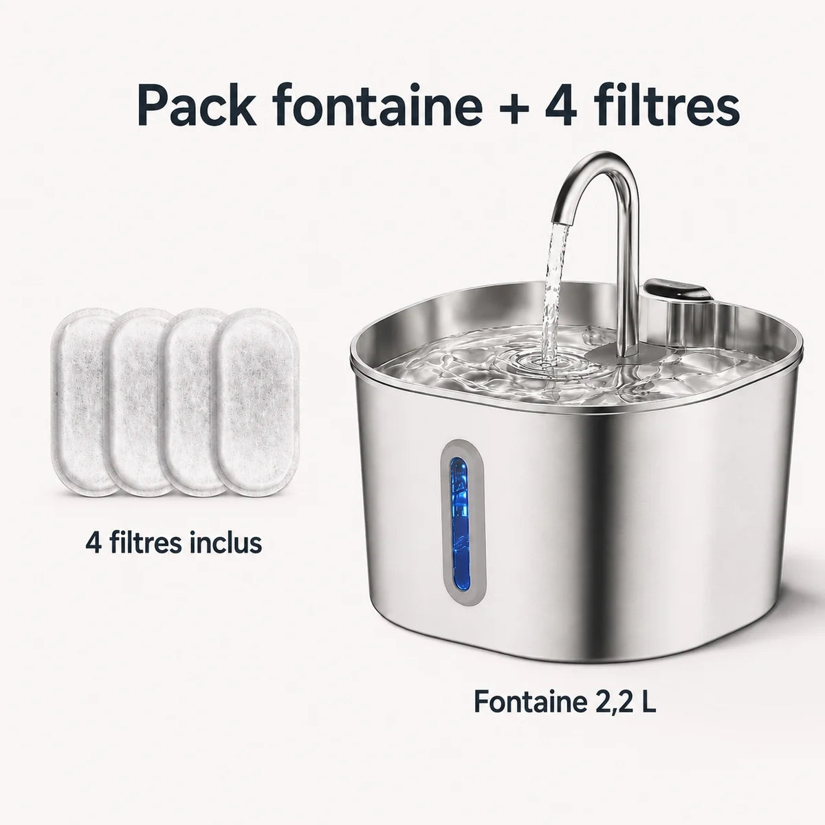 Fontaine à eau en inox 2,2 L avec pack de 4 filtres