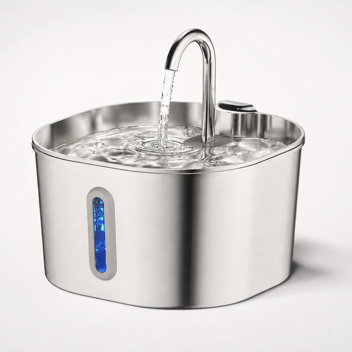 Vue de la fontaine à eau en inox 2,2 L avec fenêtre de niveau