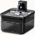 Fontaine sans fil 2,5 L noire, réservoir carré, plateau inox et capteur de mouvement
