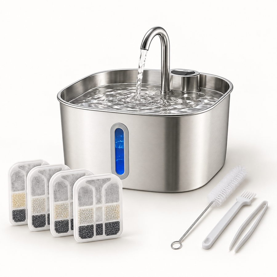 Pack fontaine inox 2,2 L avec 4 filtres et kit de nettoyage 3-en-1